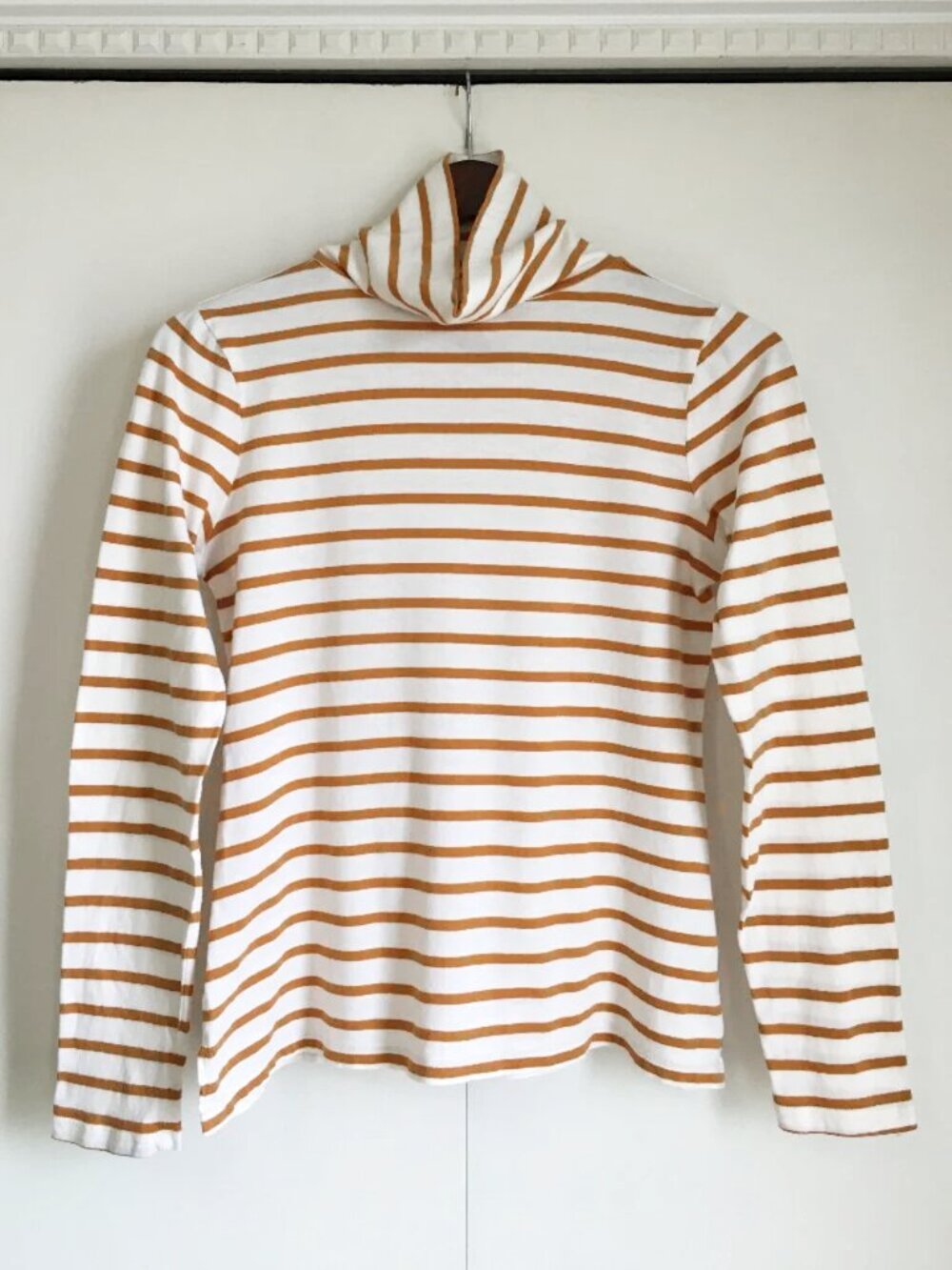 Old Navy Caramel and Vanilla Striped Modal Cotton Blend Turtleneck Top S